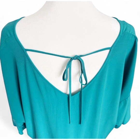 Eileen Fisher Turquoise V-Neck Dress Sz Large Coastal Chic Lightweight Flowy - Picture 7 of 16
